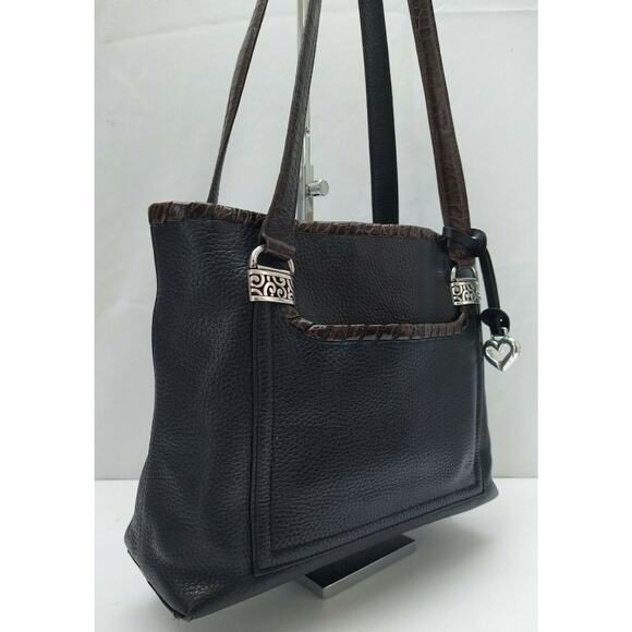 Brighton Black Pebbled Leather Pockets Double Handles Tote Shoulder Bag - Picture 3 of 14